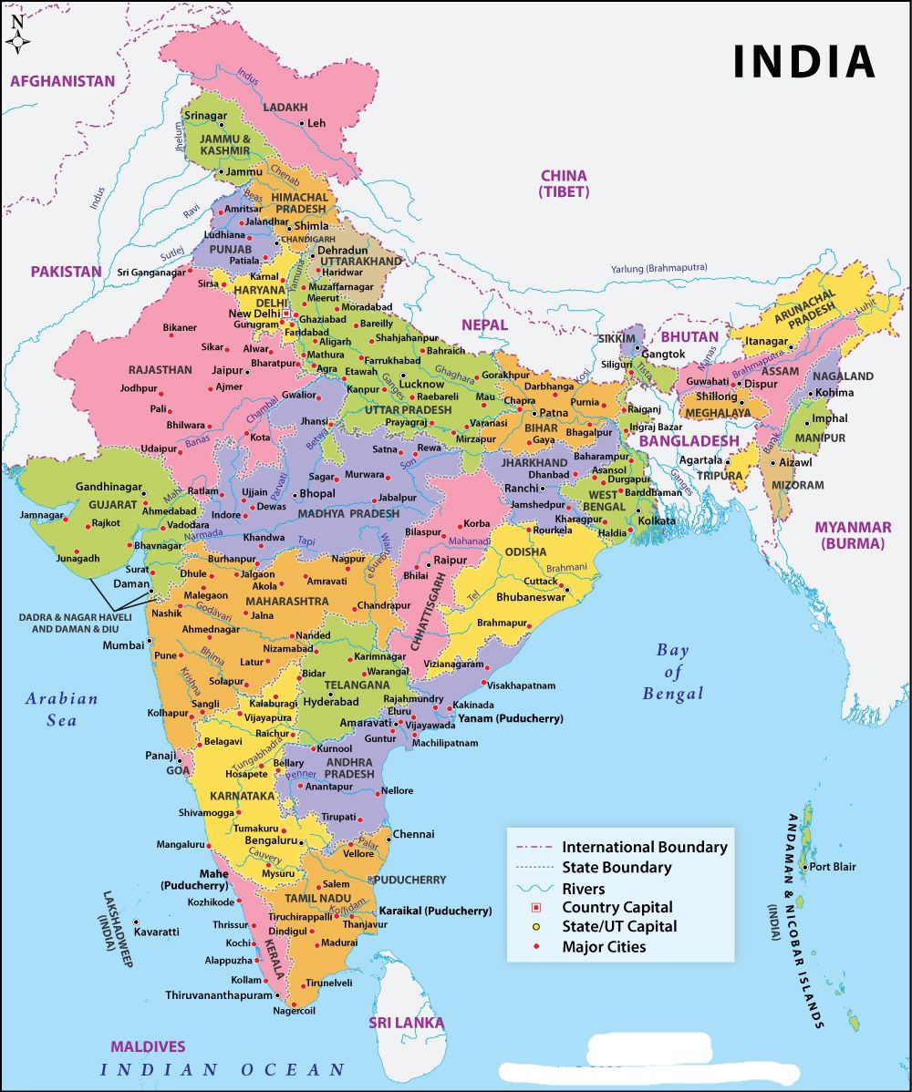 Map of India. Printable Large Attractive HD Map With Indian States Names