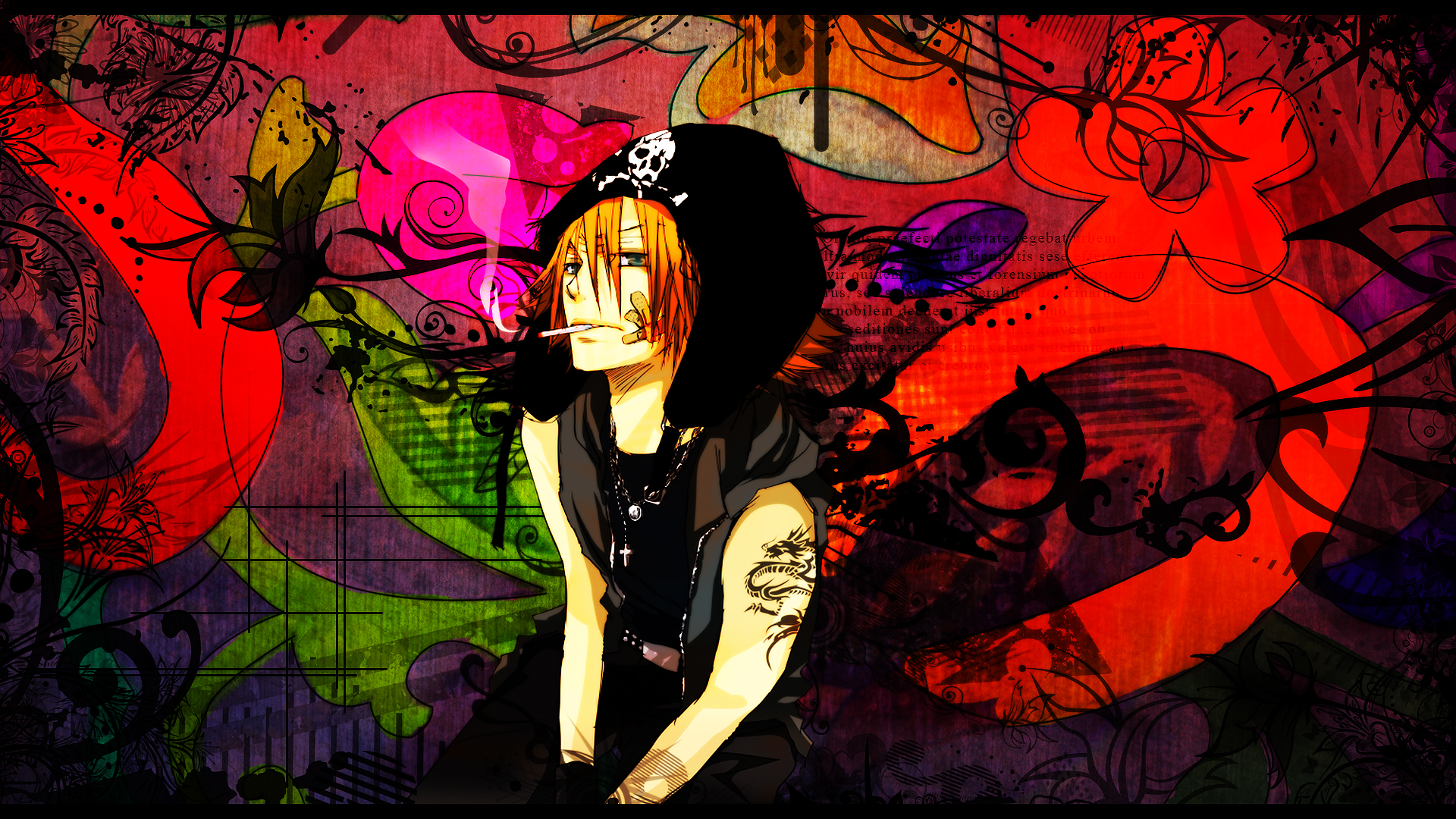 Blondes tattoos green eyes anime boys color vector wallpaperx1080