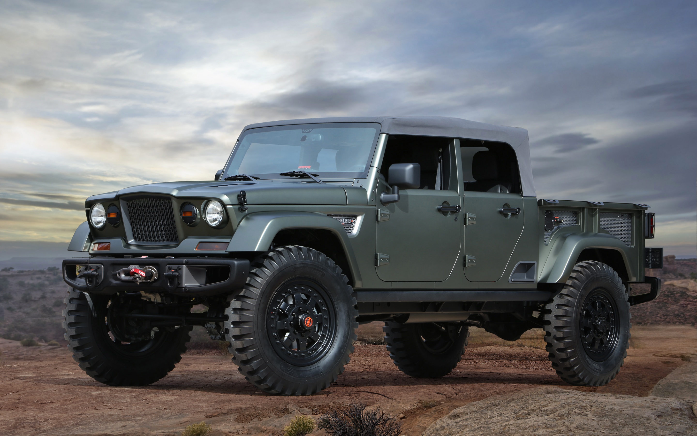 Download wallpaper Jeep Crew Chief 715, Pickup Truck, military SUV, concept, American cars, Jeep for desktop with resolution 2880x1800. High Quality HD picture wallpaper