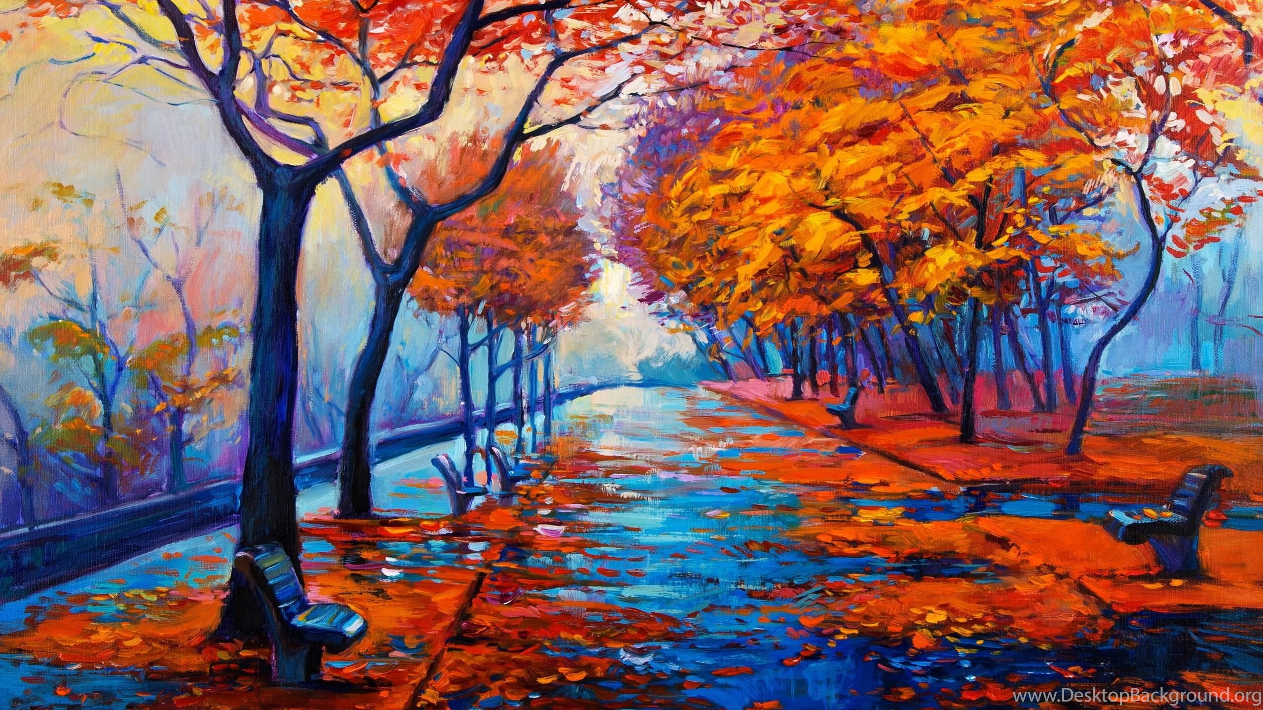 Autumn Forest Water Color Painting Wallpaper HD Download Desktop Background