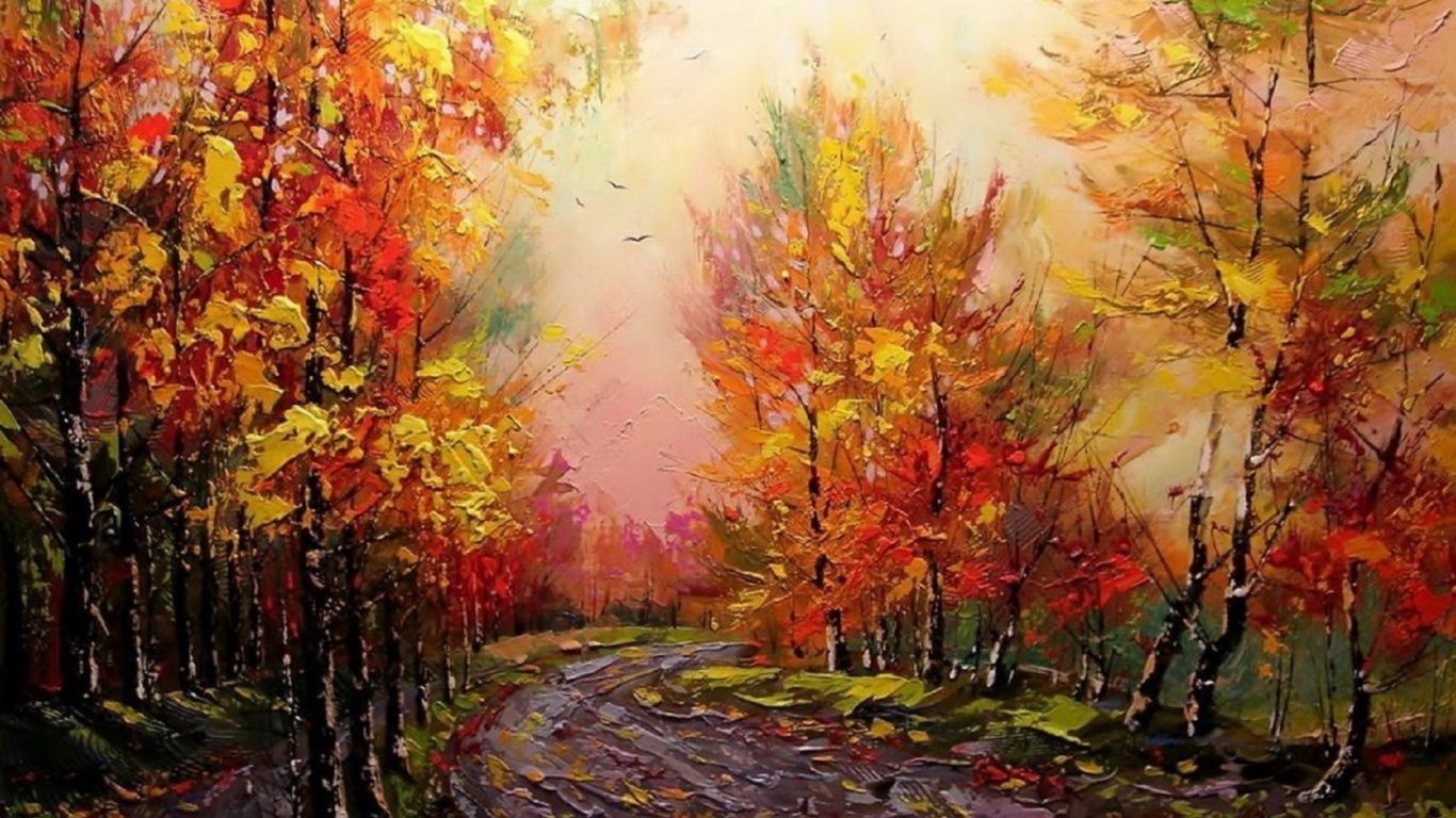 Autumn Forest & Gray Path. Landscape paintings, Autumn forest, Painting