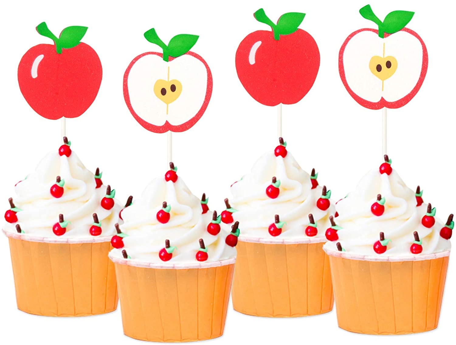 LILIPARTY 24Pcs Glitter Apple Cupcake Toppers Teachers Day Party Cupcake Picks, Apple Autumn Birthday Baby Shower Christmas Eve Party Decoration Supplies Fall Party Decor, Grocery & Gourmet Food