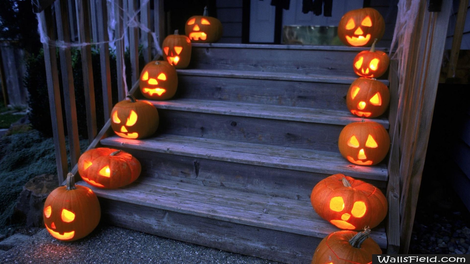 Pumpkins On Stairs.com. Free HD Wallpaper. Halloween lanterns, Halloween wallpaper, Halloween haunted house decorations
