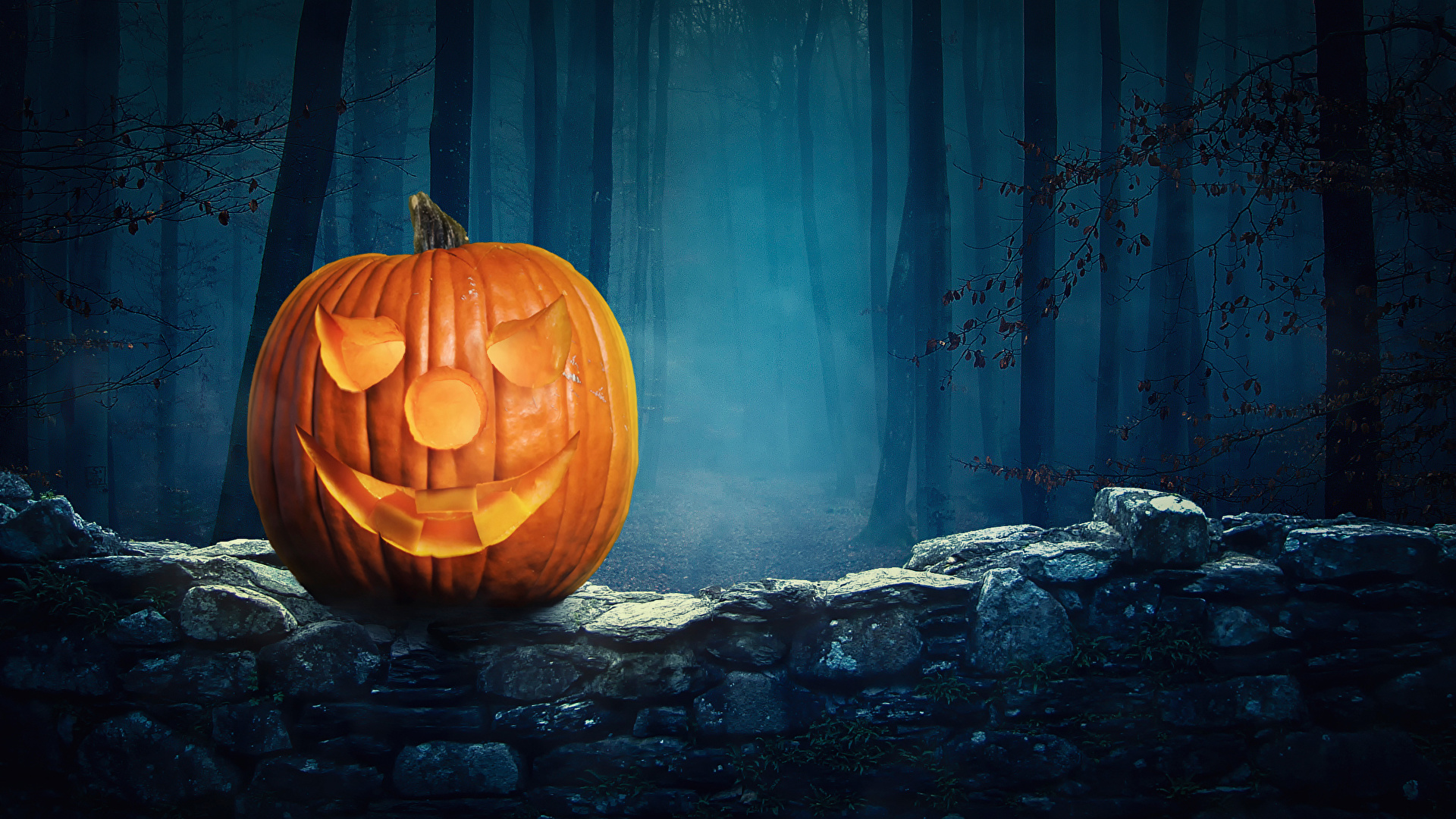 Picture Halloween Pumpkin forest Food 1920x1080