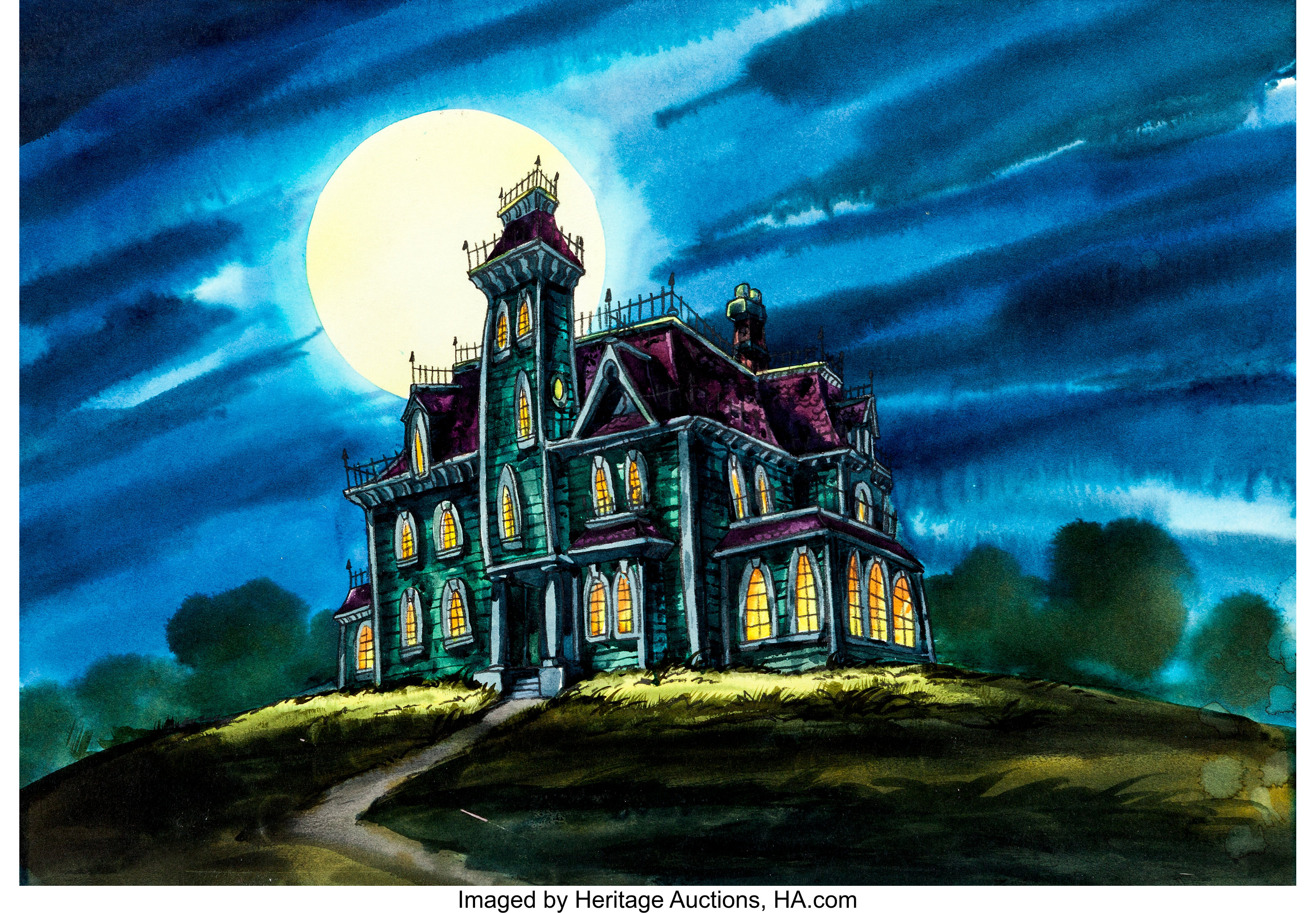 The Addams Family Production Background Group Of 4 Hanna Barbera,. Lot