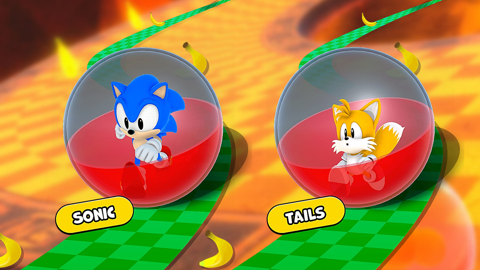 Character artwork of Sonic and Tails found in website for Super Monkey Ball: Banana Mania' Channel