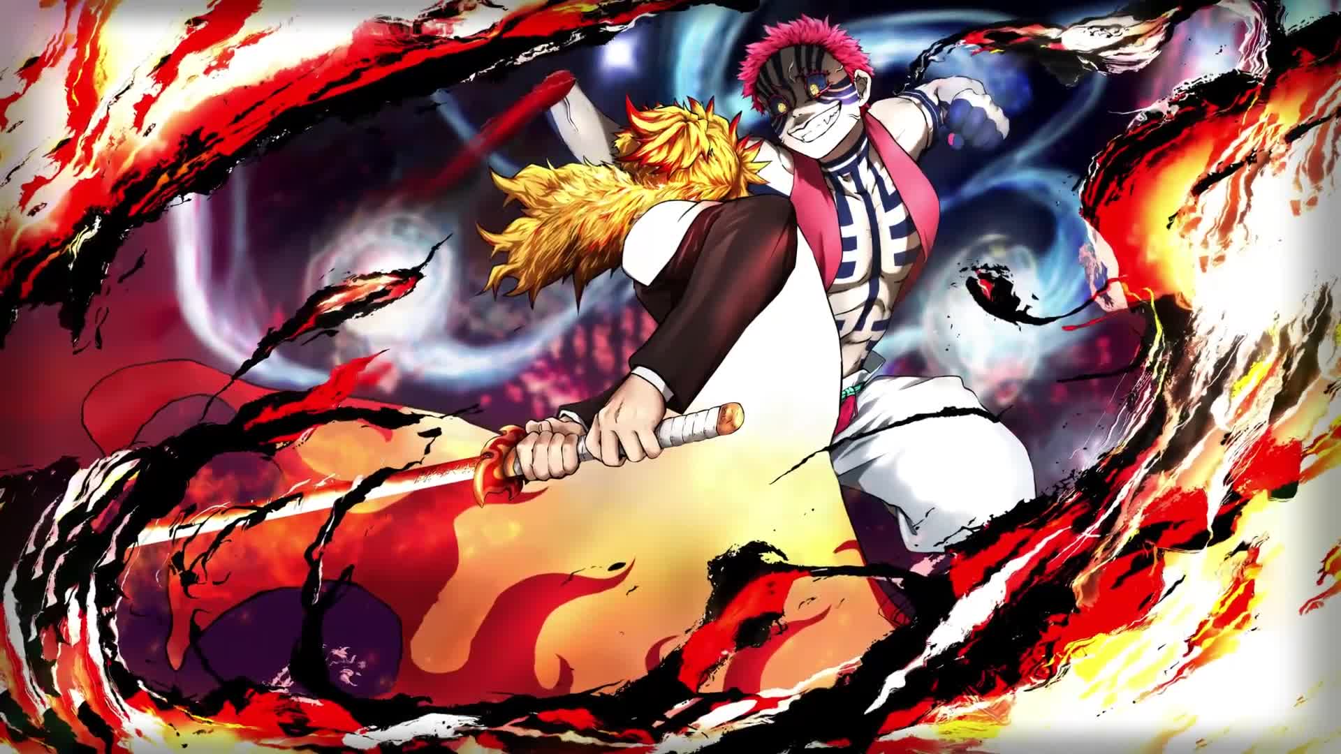 Kyojuro Rengoku vs Akaza Battle Kimetsu no Yaiba Desktop Wallpaper