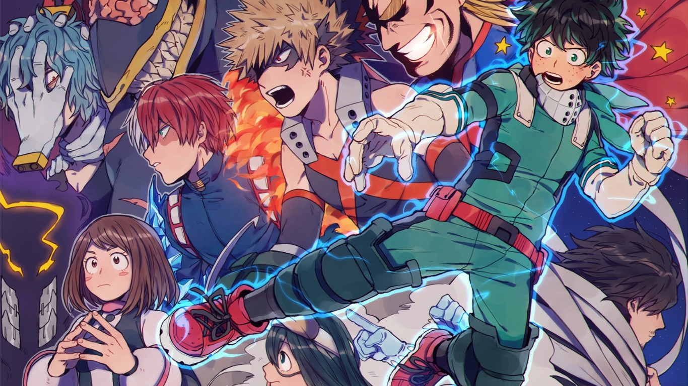 Download 1366x768 Boku No Hero Academia, Midoriya Izuku, Bakugou Katsuki, Uraraka Ochako, Asui Tsuyu Wallpaper for Laptop, Notebook