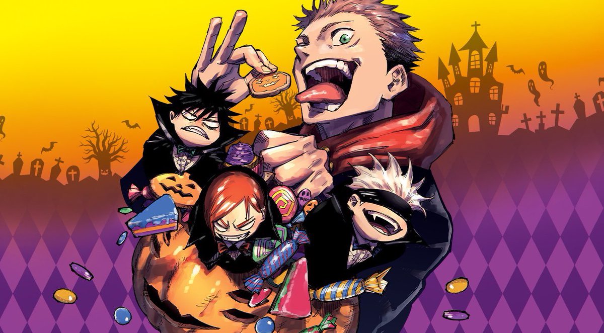 Jujutsu Kaisen Kaisen on the cover of Weekly Shonen Jump issue 47 with a Halloween theme
