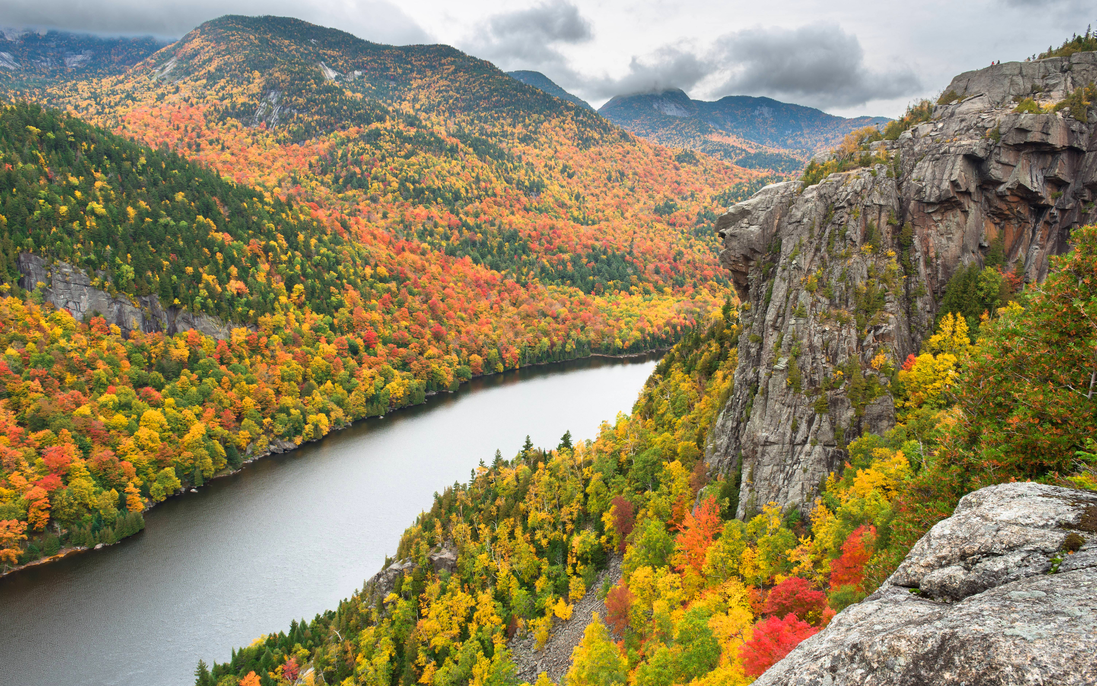 Download wallpaper Adirondack Mountains, 4k, autumn, forest, USA, american landmarks, America for desktop with resolution 3840x2400. High Quality HD picture wallpaper