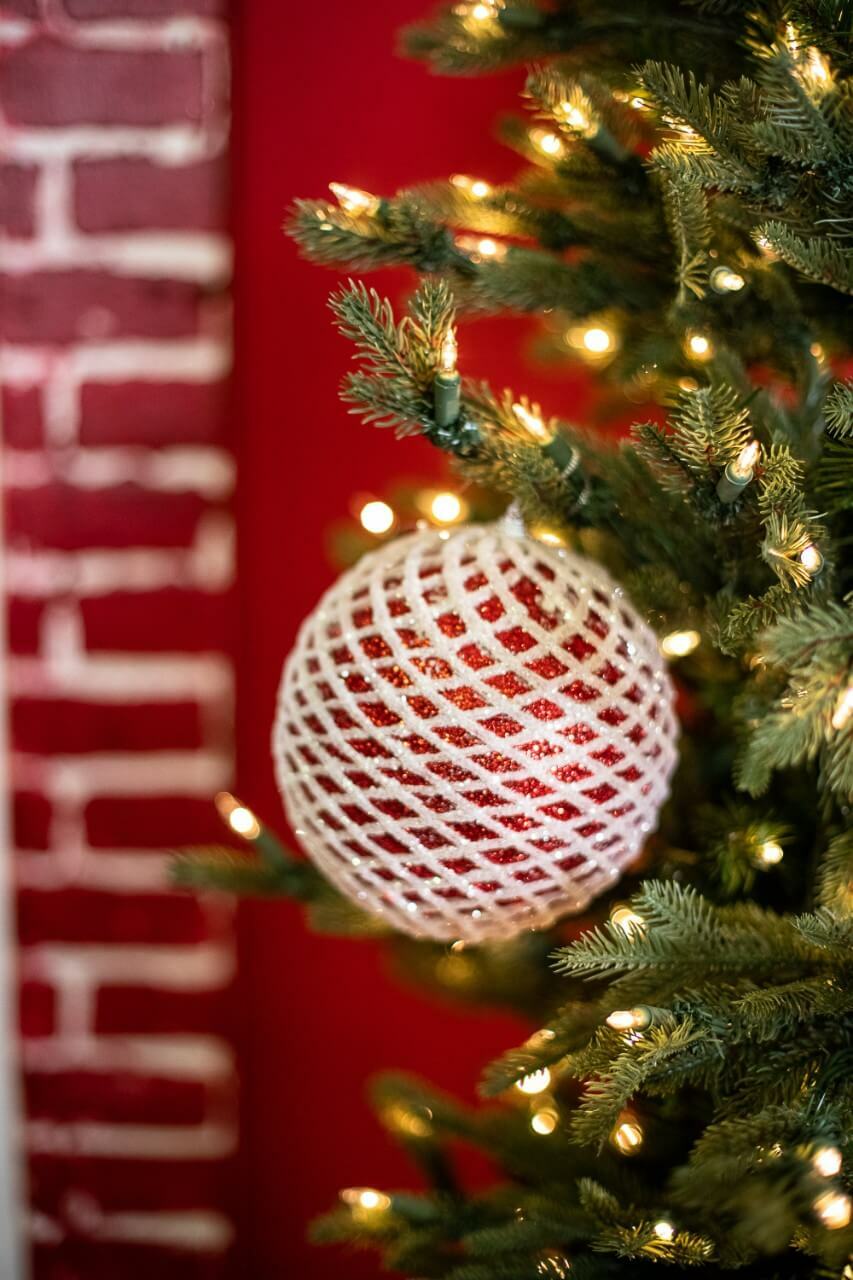 6” Glittered 2 Tone Net Ball Christmas Ornaments White's Warehouse