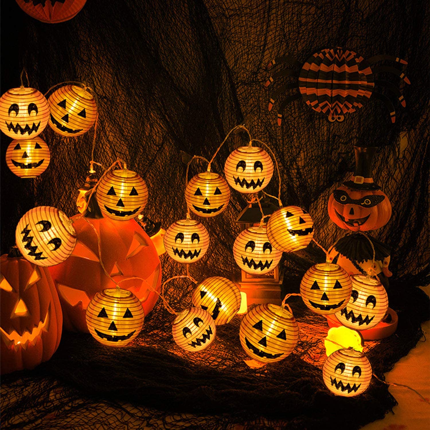 Vanow GIFT03 _Ghost_string_lights Halloween String Lights Halloween Decorations 10LED Halloween Pumpkin Lights Jack O Lantern Pumpkin String Lights Battery Power