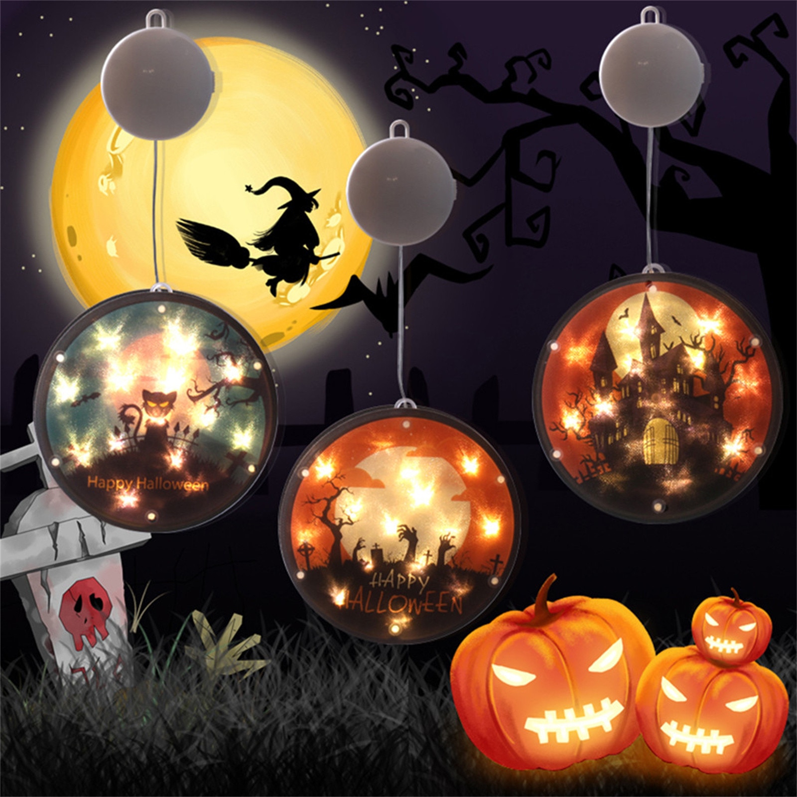 Party Supplies Halloween Wall mounted Led Light Vintage Halloween Painted Battery Lights Halloween Decorations For Home 1set. Party DIY Decorations