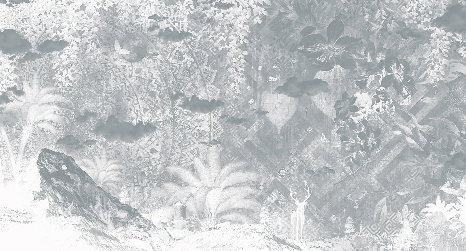 Grey Mandala Landscape Mural Wallpaper M9560