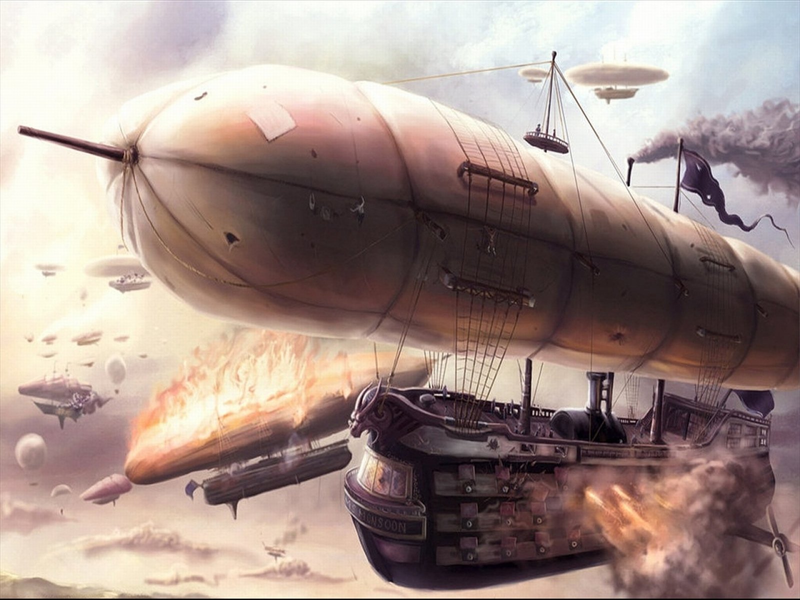 Fantasy art artwork airplane aircraft blimp steampunk ship d wallpaperx1200