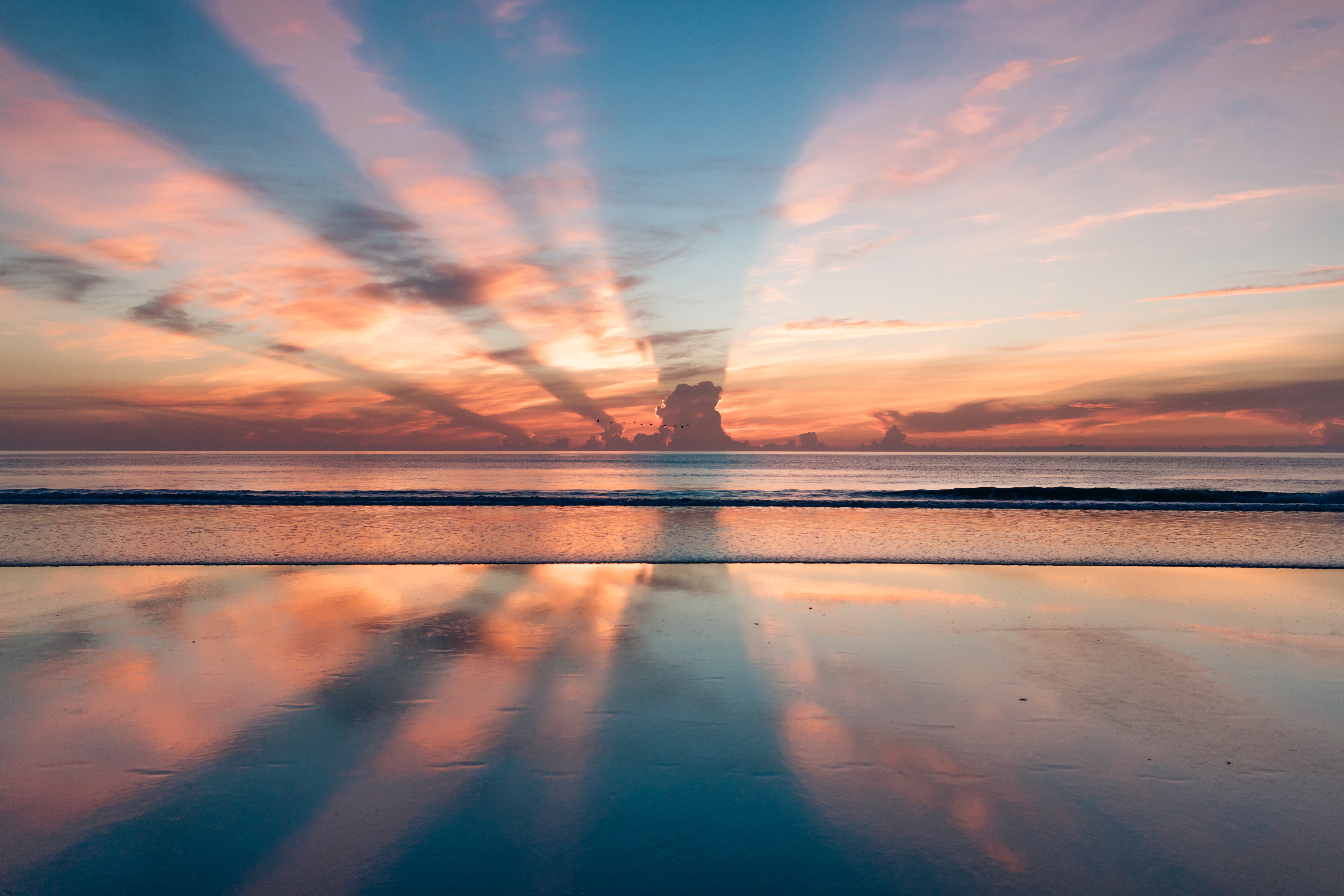 6436x4291 #psalm #florida, #sunset, #beach, #water, #coast, #calm, #sand, #sky, #ocean, #creation, #pink, #sunrise, #orange, #sunray, #blue, #reflection, #Free picture, #outdoors, #nature, #relax. Mocah HD Wallpaper