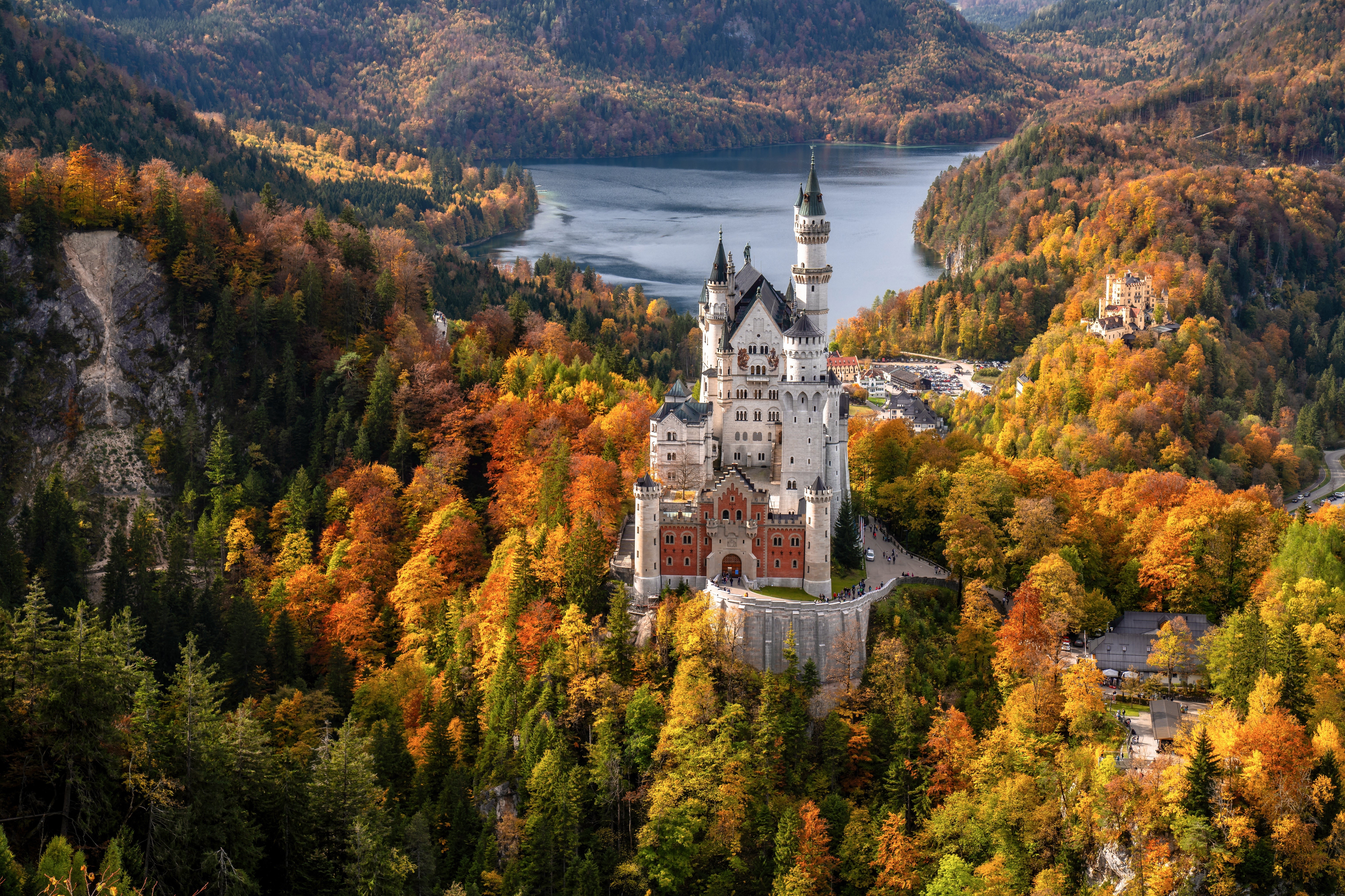 4K, 5K, 6K, Schwansee, Germany, Autumn, Forests, Castles, Neuschwanstein, Lake, Tower, Bavaria. Mocah HD Wallpaper