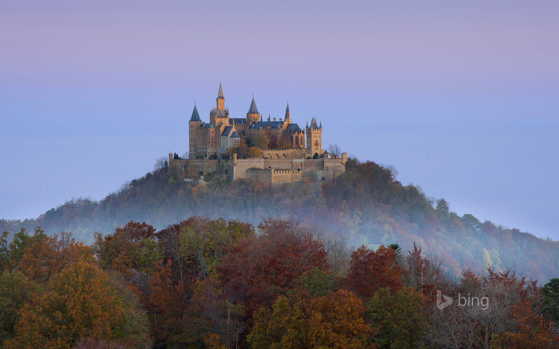 Wallpaper. Golden autumn. photo. picture. Germany, the Hohenzollern castle, the sky, mountain, forest