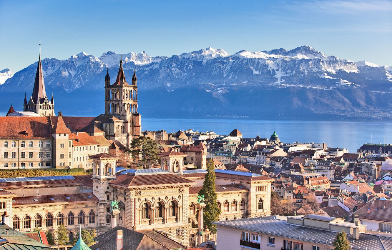Wallpaper mountains, lake, home, Switzerland, Alps, Lausanne image for desktop, section город