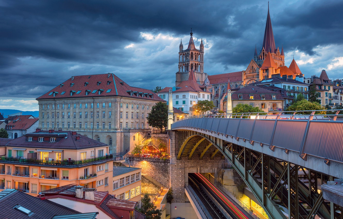 Wallpaper bridge, building, home, Switzerland, Cathedral, Switzerland, Lausanne, Lausanne image for desktop, section город
