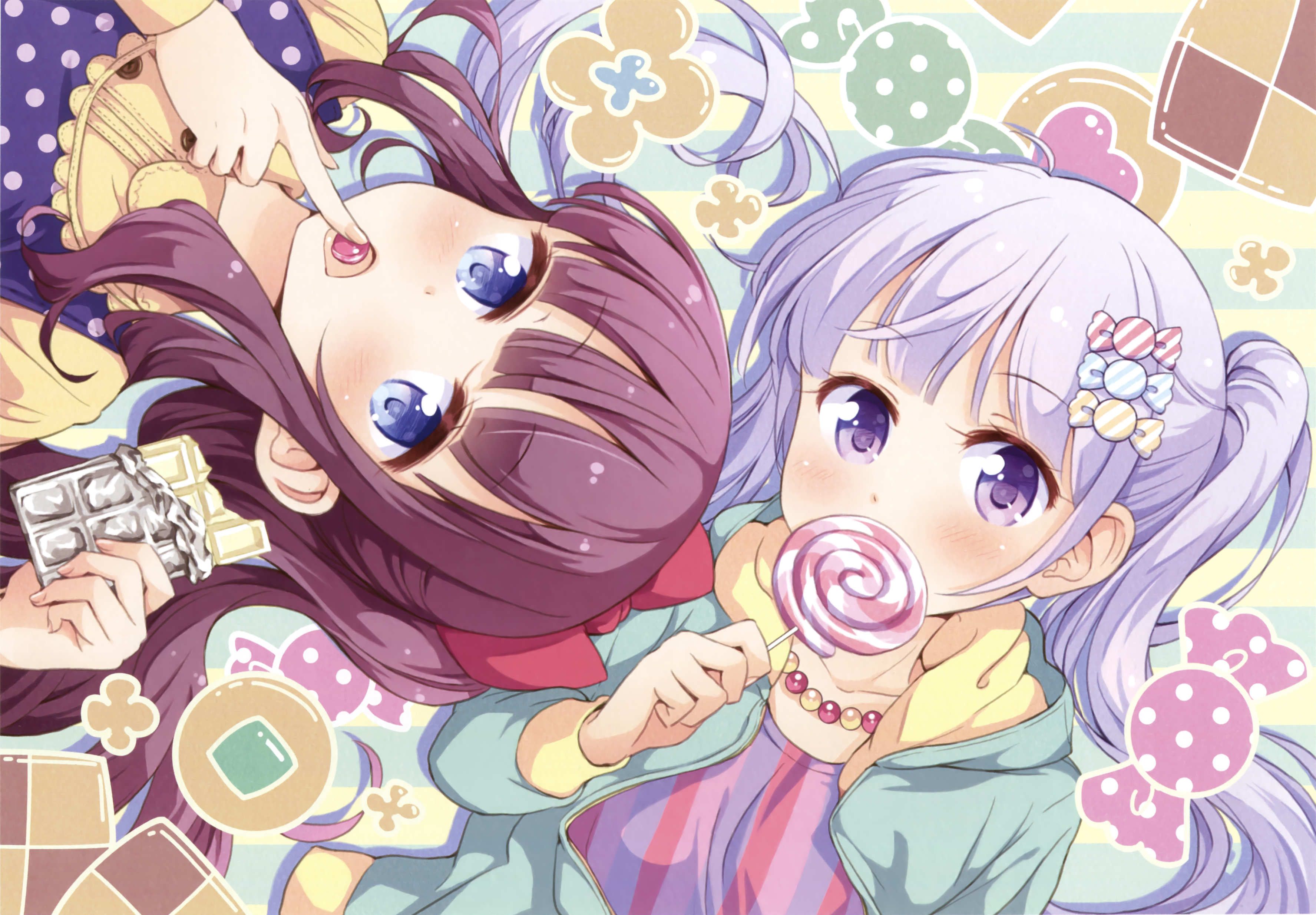 Aoba Suzukaze Blue Eyes Blush Girl Hifumi Takimoto Lollipop Purple Eyes Wallpaper:3550x2468
