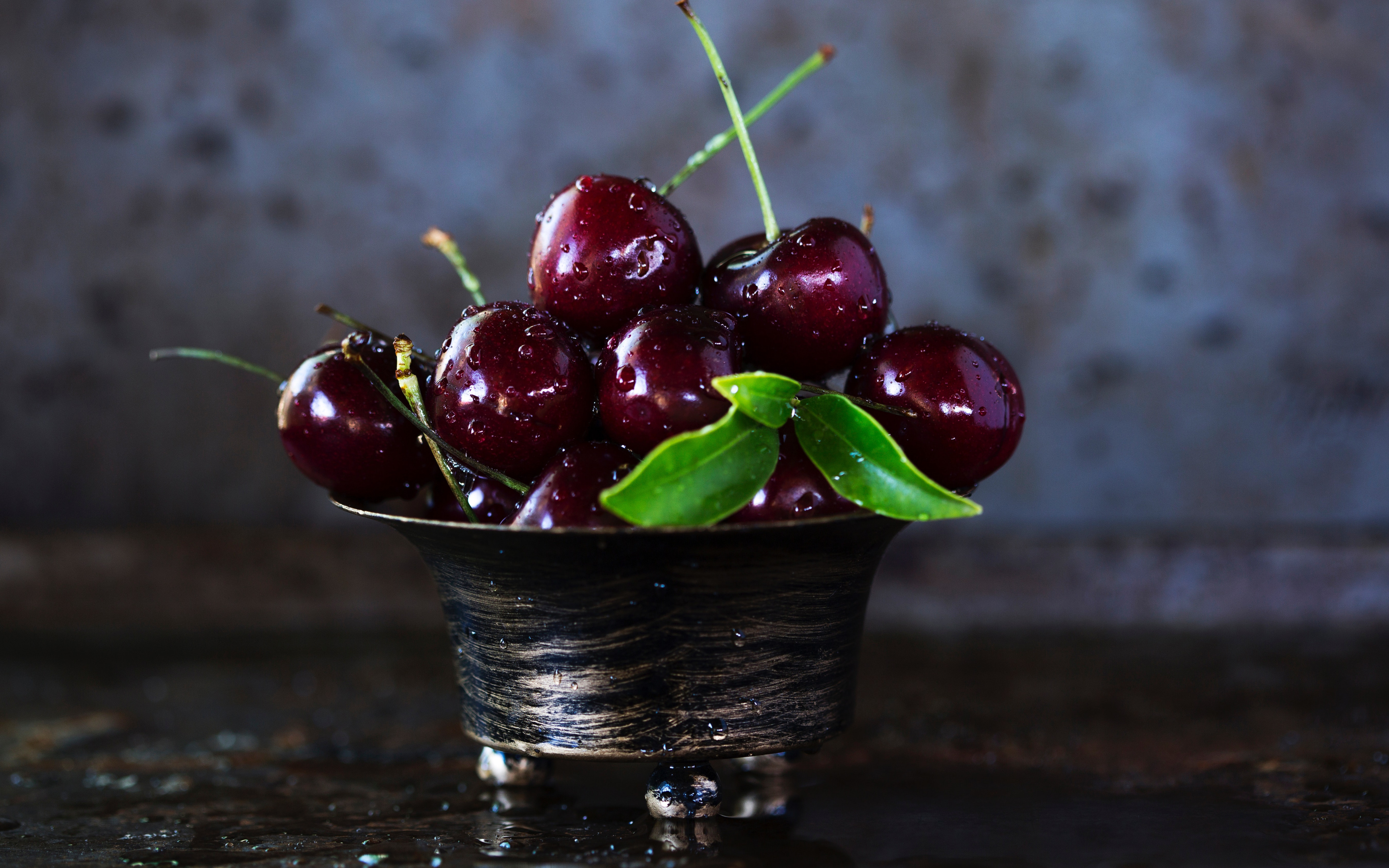 Download Bowl of cherries, fruits, fresh, water drops wallpaper, 3840x2400, 4K Ultra HD 16:10, Widescreen