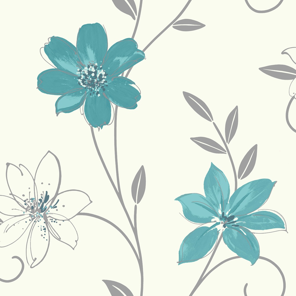 floral wallpaper b&q, flower, plant, botany, teal, pattern, petal, design, pedicel, wildflower, flowering plant