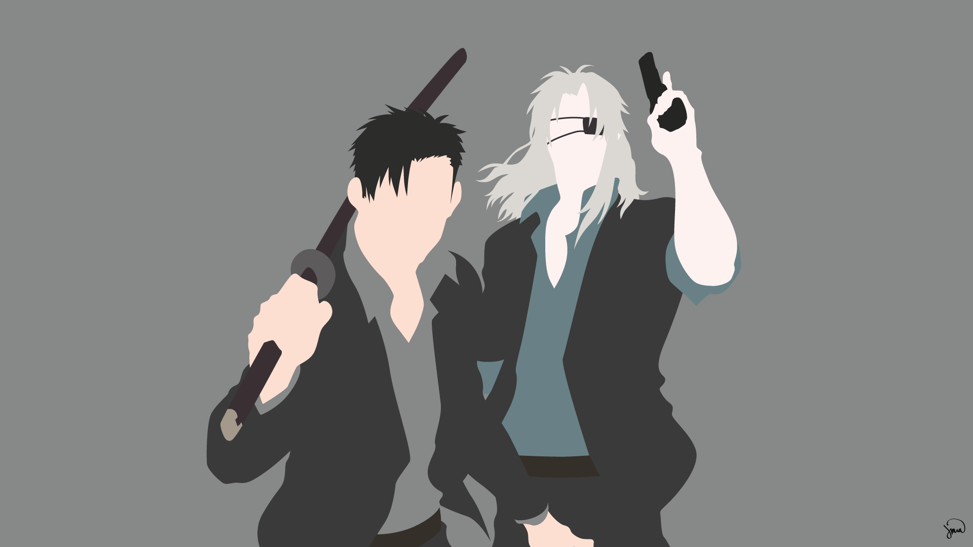 Wallpaper, illustration, anime, silhouette, cartoon, Gangsta, Nicolas Brown, Arcangelo Worick, hand, sketch 1920x1080