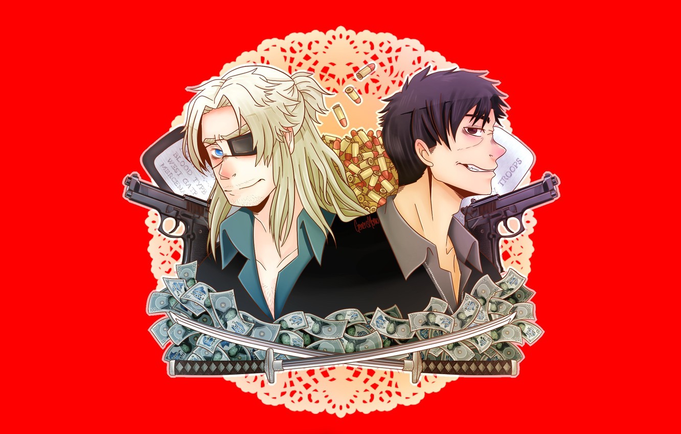 Wallpaper girl, sword, gun, game, weapon, anime, katana, cigarette, blond, money, asian, manga, japanese, oriental, asiatic, powerful image for desktop, section сэйнэн