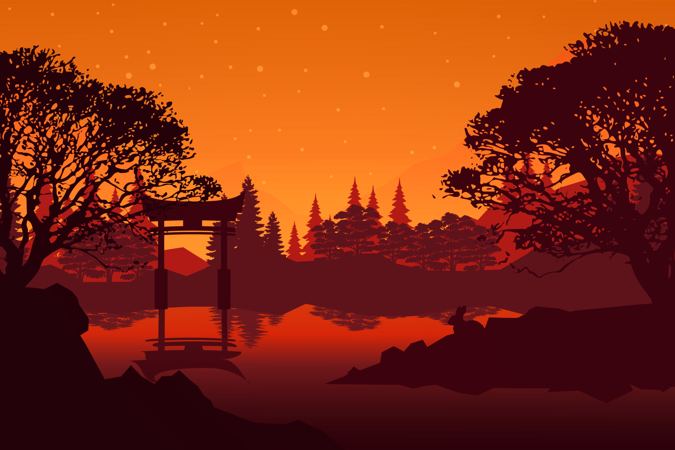 Download 2160x1440 Flat Landscape, Sunset, Torii Wallpaper