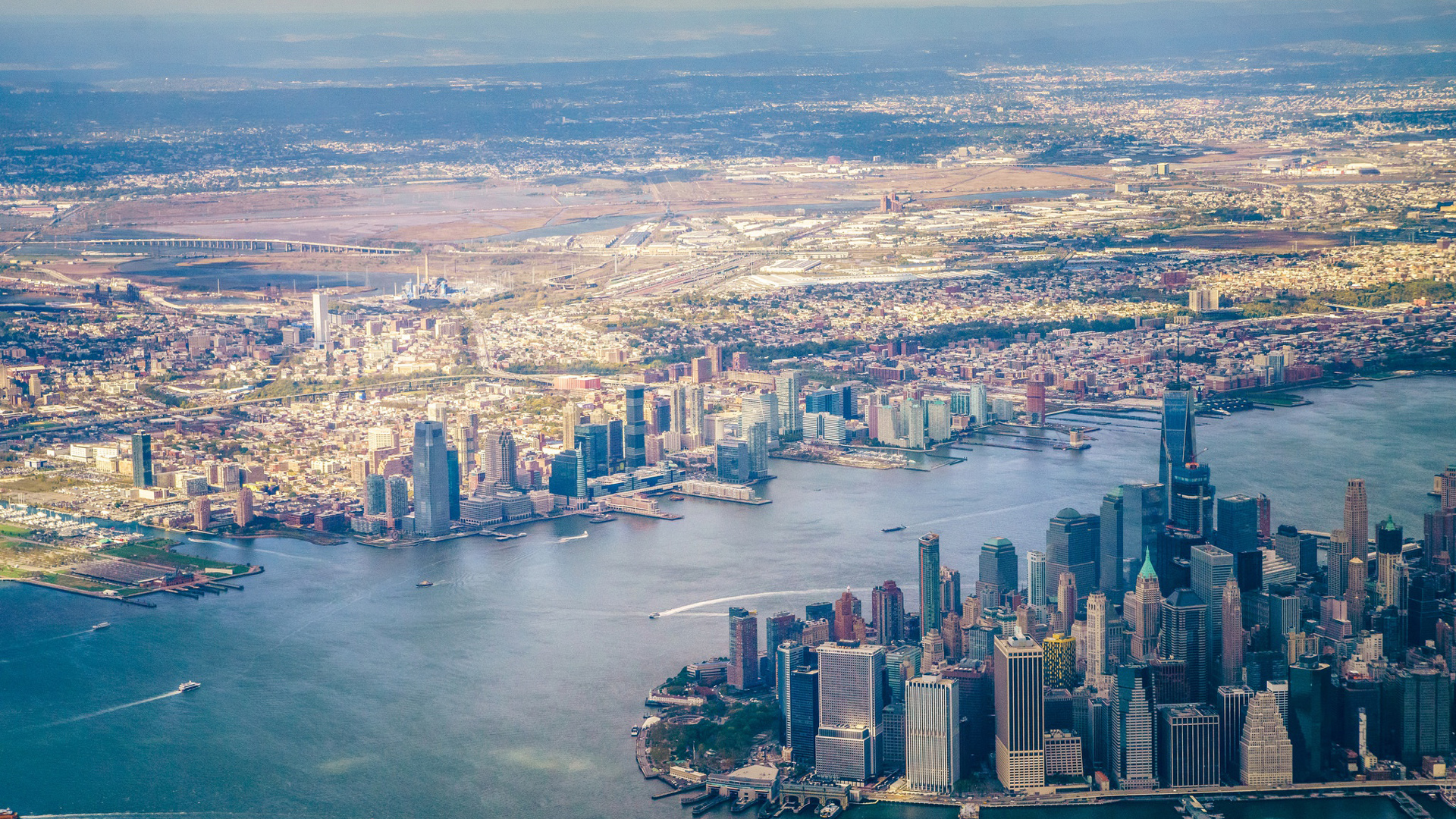 River And New York City On Aerial View HD New York Wallpaper