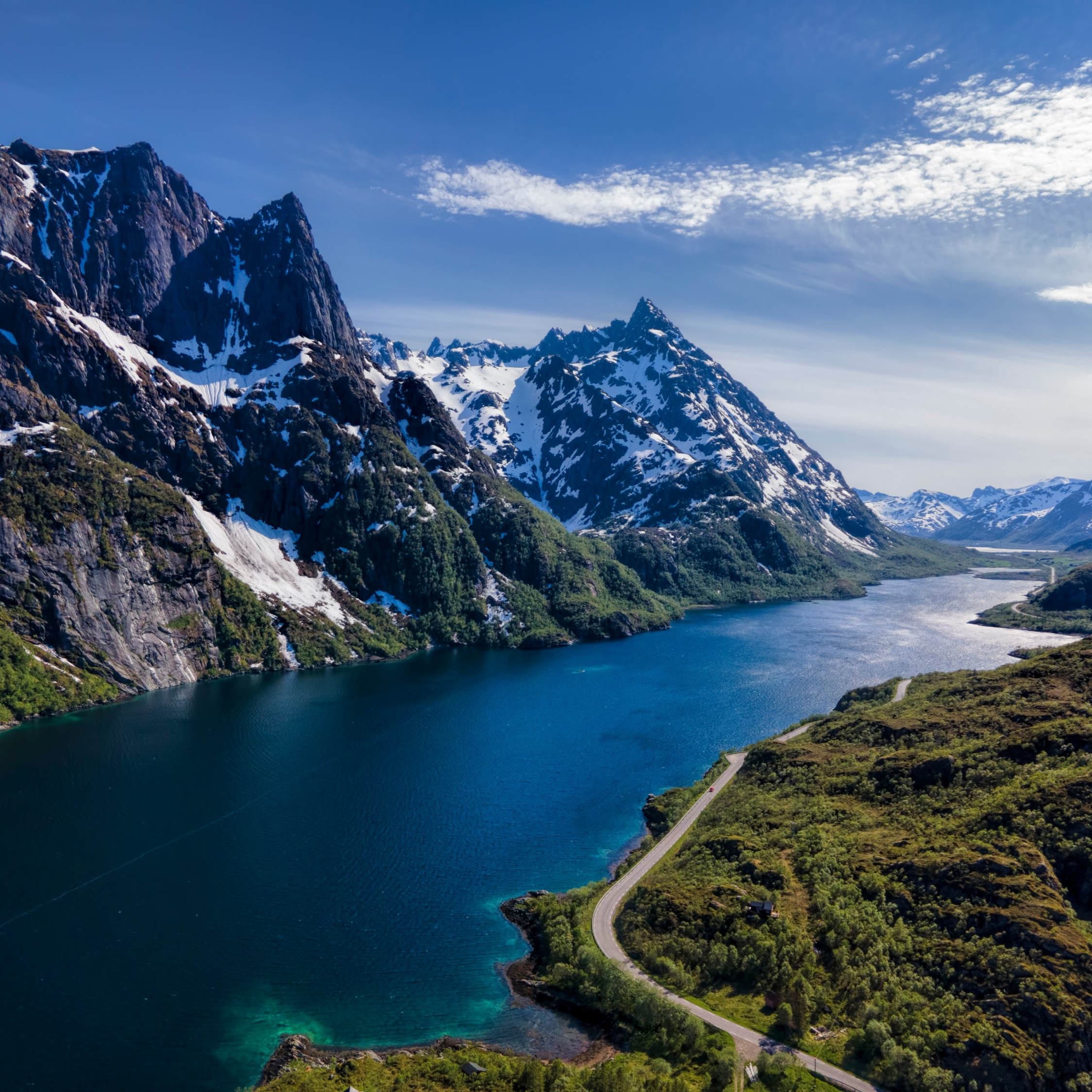 Download 2248x2248 wallpaper norway, lofoten mountains, aerial view, river, nature, ipad air, ipad air 2, ipad 3, ipad 4, ipad mini 2, ipad mini 3, 2248x2248 HD image, background, 26379