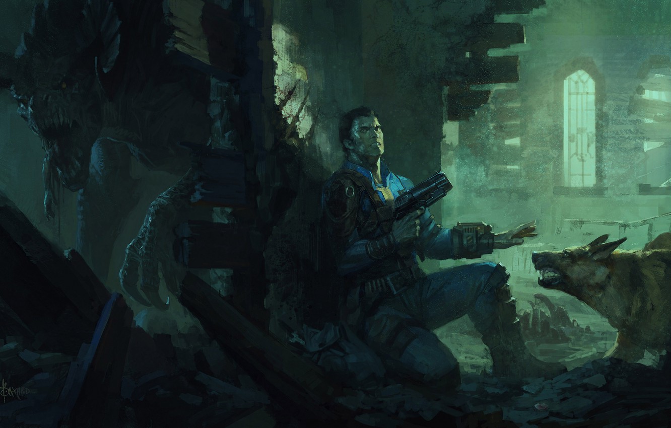 Wallpaper people, dog, postapokalipsis, art, fallout 4, deathclaw image for desktop, section игры