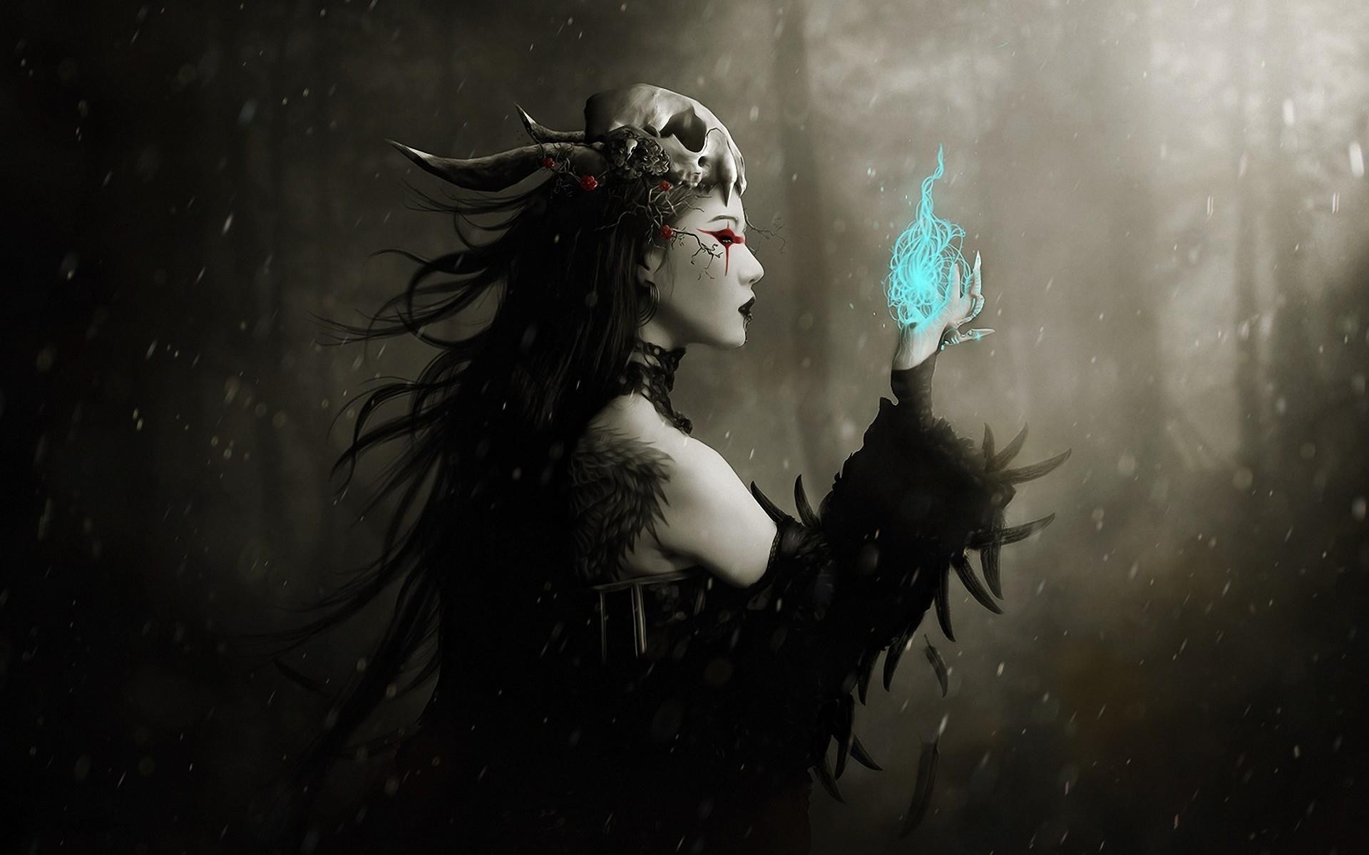 #magic, #fantasy girl, #dark fantasy, #skull, #fantasy art, #women, #artwork wallpaper. Mocah HD Wallpaper