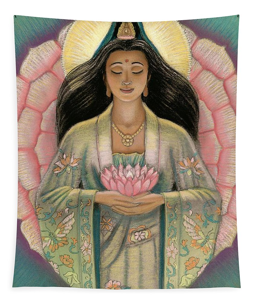 Kuan Yin Pink Lotus Heart Tapestry