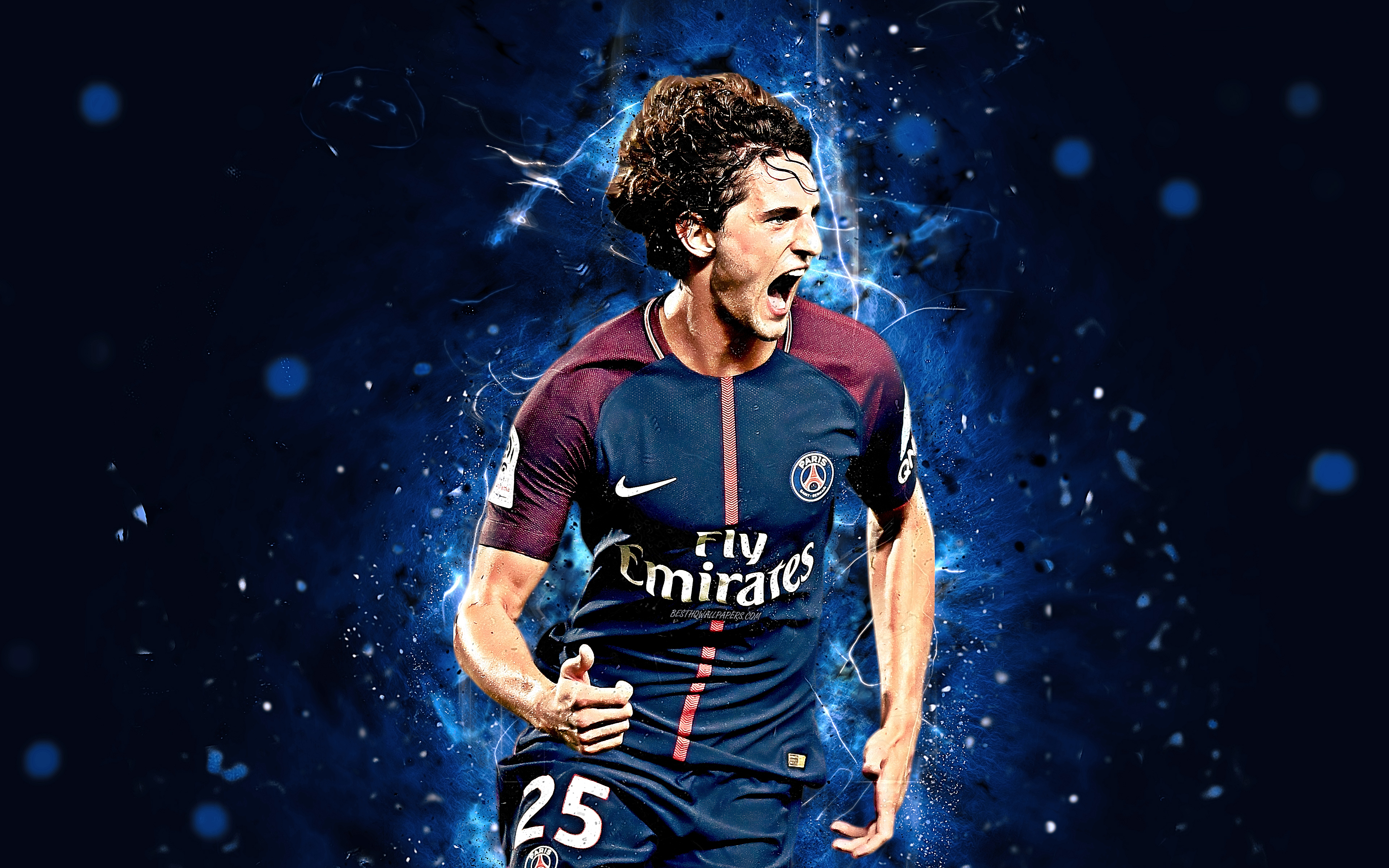 Download Wallpaper Adrien Rabiot, 4k, Abstract Art, Football Stars, PSG, Ligue 1, Paris Saint Germain, Rabiot, Footballers, Neon Lights, Soccer, FC PSG, Creative For Desktop With Resolution 3840x2400. High Quality HD Picture Wallpaper