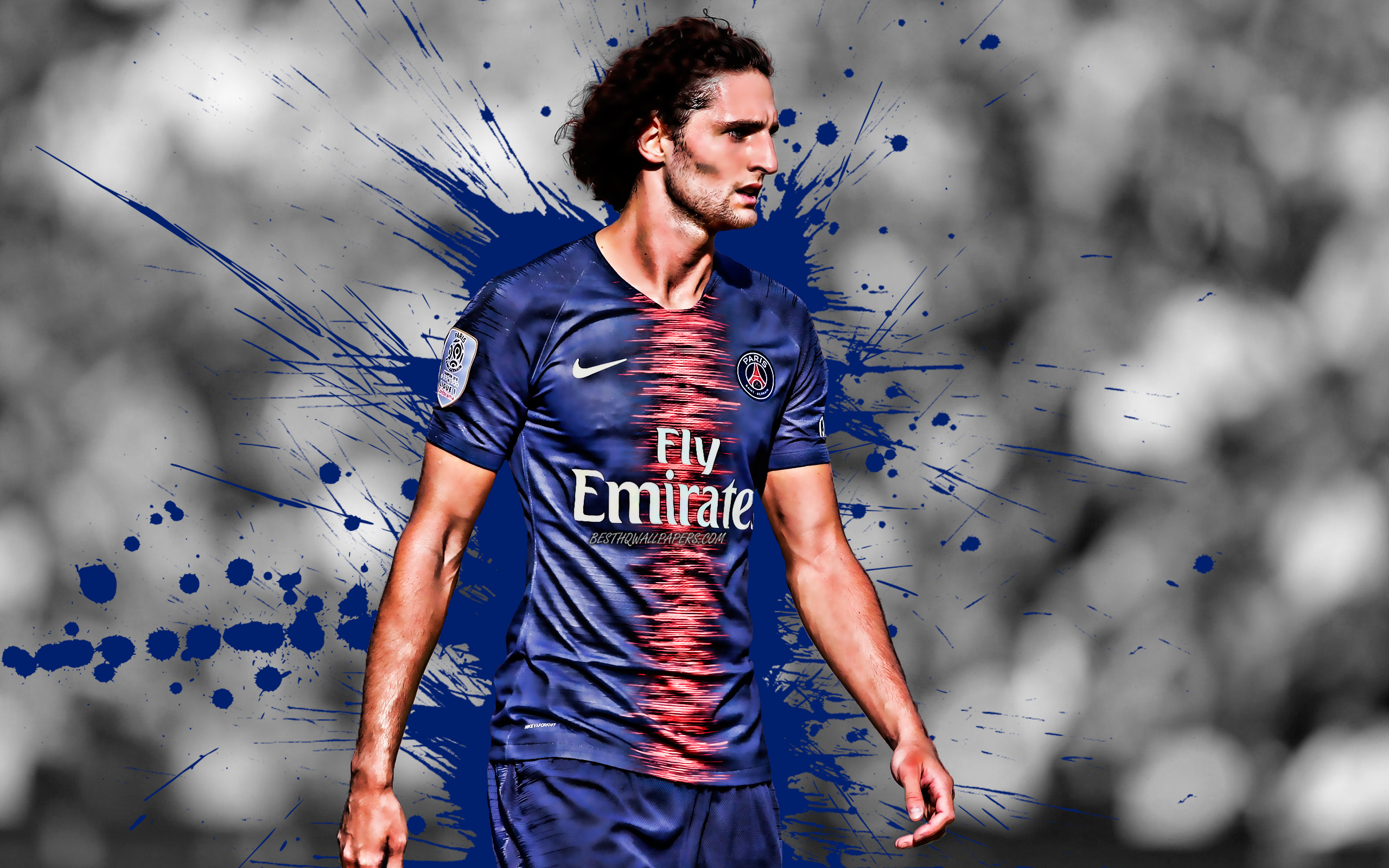 Download Wallpaper Adrien Rabiot, 4k, French Football Player, PSG, Midfielder, Burgundy Blue Paint Splashes, Paris Saint Germain, Creative Art, Ligue 1, France, Football, Grunge For Desktop With Resolution 2560x1600. High Quality HD Picture