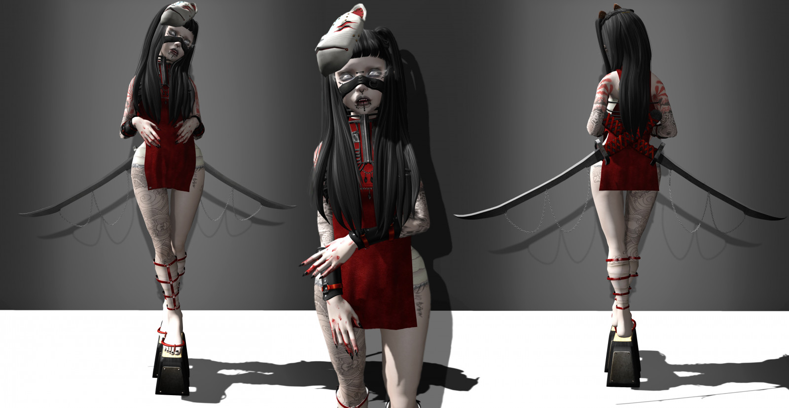 Wallpaper, Japan, dark, creepy, Asian, Ninja, katana, Gothic, Toy, scary, goth, geta, SL, costume, secondlife, figurine, action figure, shinobi 5960x3084