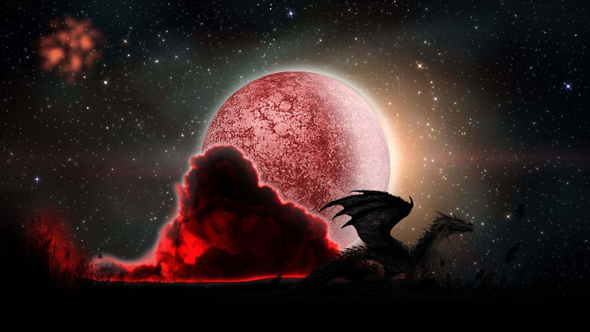 1920x Dragon In The Red Moon Fantasy HD Wallpaper Moon Wallpaper HD