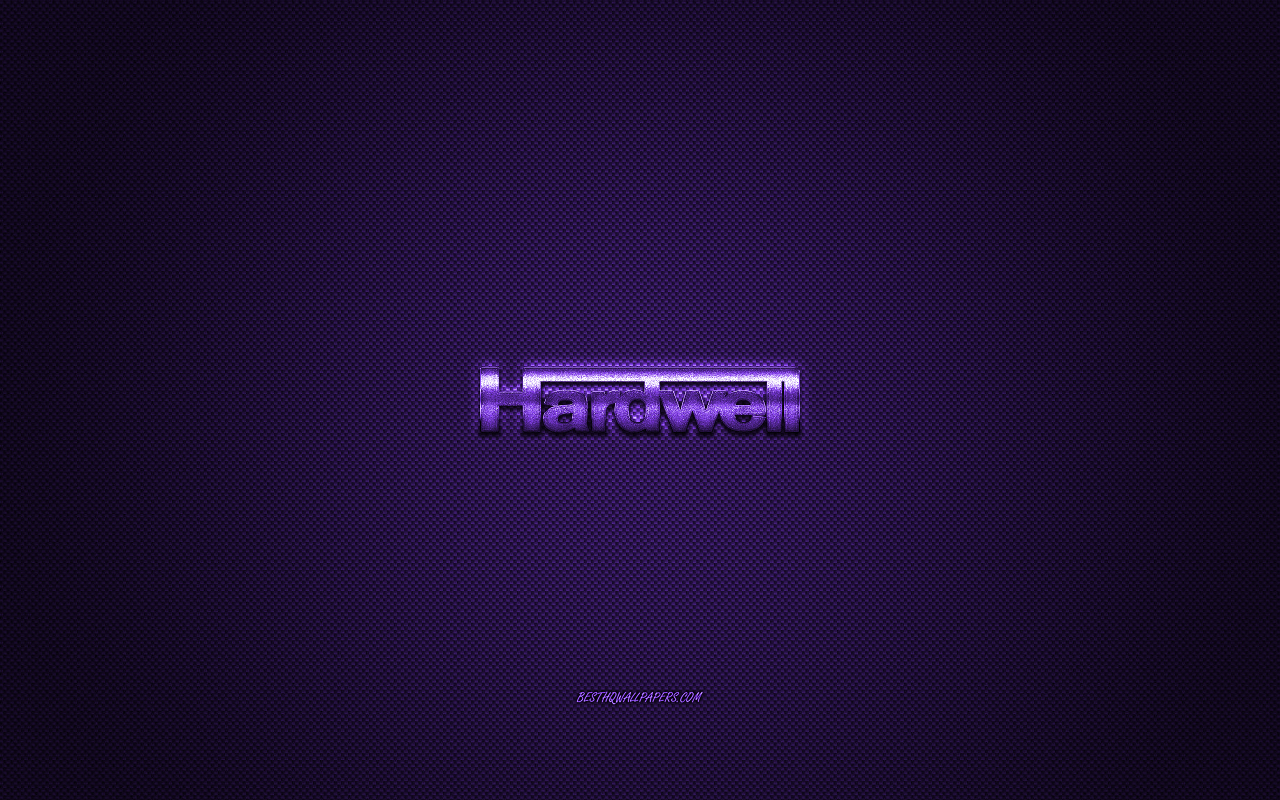 Download wallpaper Hardwell logo, purple shiny logo, Hardwell metal emblem, Dutch DJ, Robbert van de Corput, purple carbon fiber texture, Hardwell, brands, creative art for desktop with resolution 2560x1600. High Quality HD