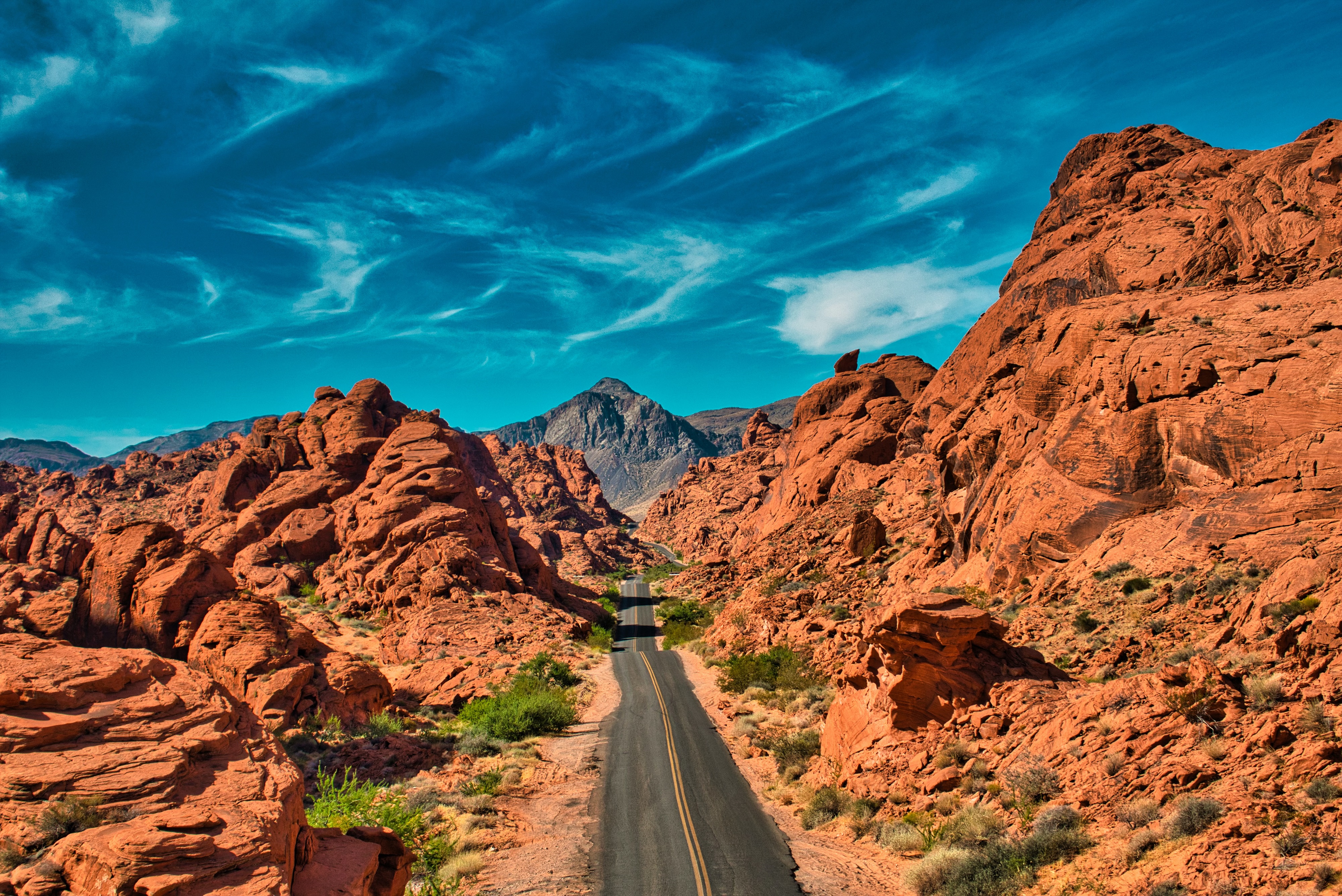 Wallpaper, road, desert, mountains, blue, clouds 4000x2672
