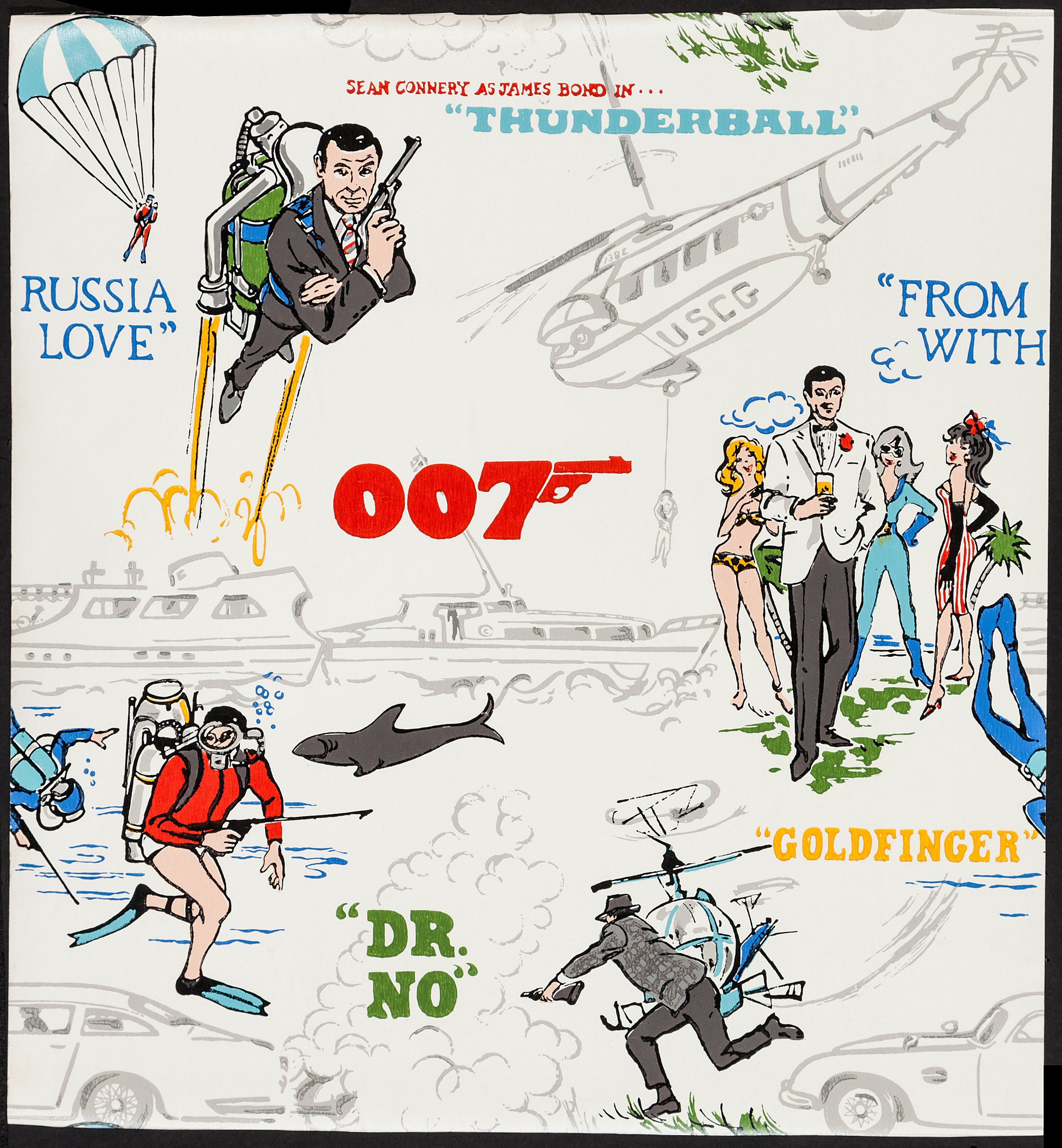 James Bond Wallpaper (1960s). Designer Wallpaper Square (20.5 X. Lot