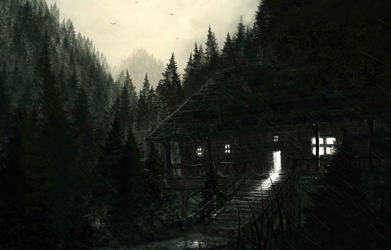 Wallpaper black & white, dark, horror, forest, mountains image for desktop, section пейзажи