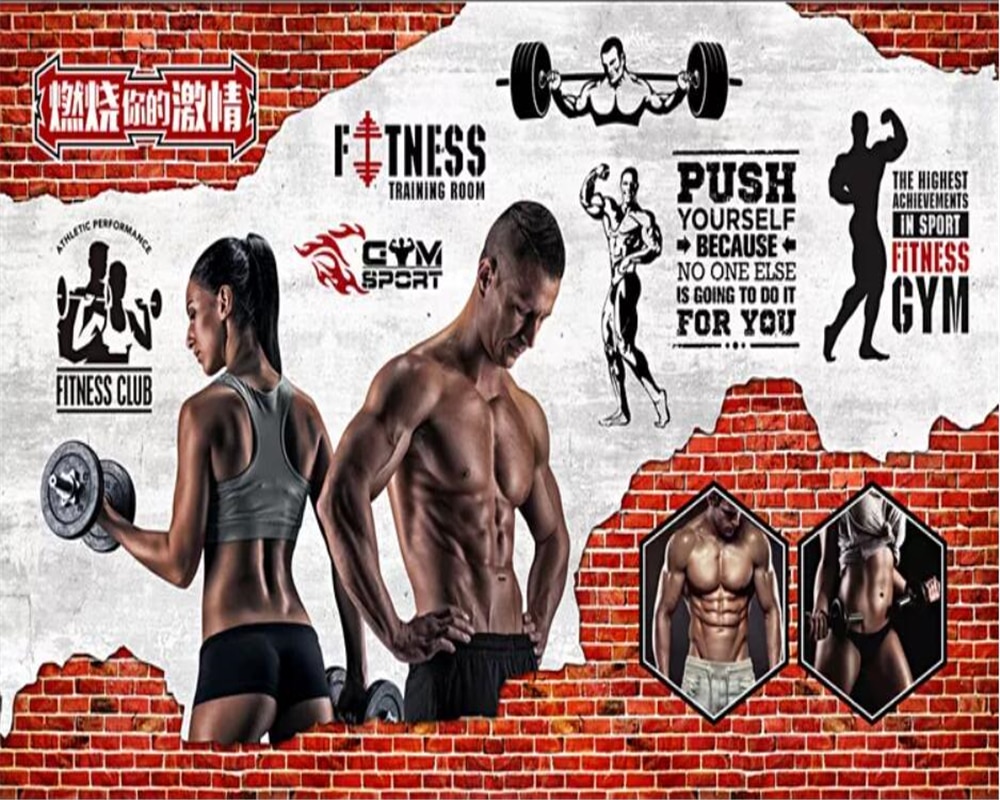 Custom wallpaper 3D mural retro brick wall muscles exercise fitness club image wall background decorative wall papers home decor. Wallpaper