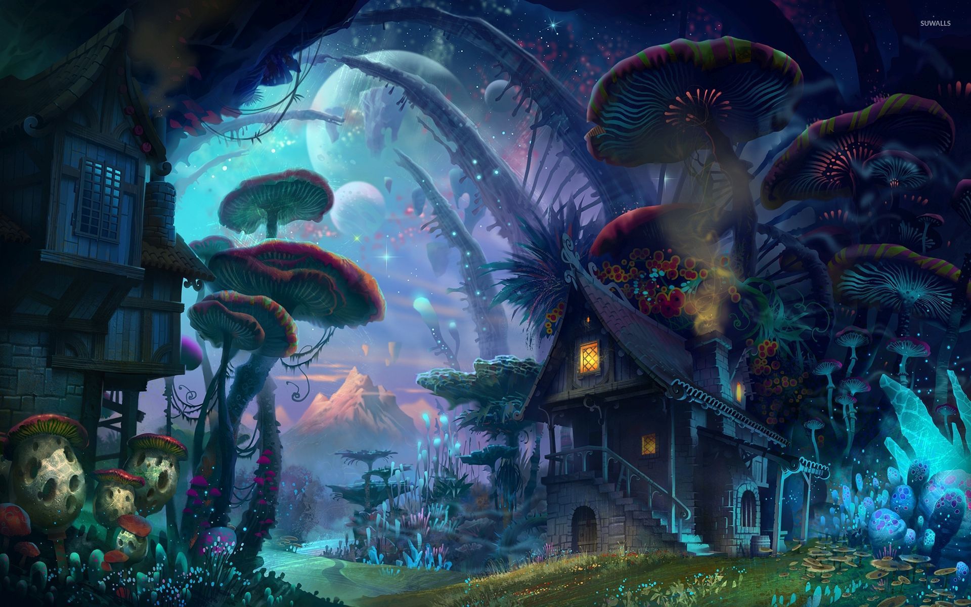 Wallpaper, trippy, psychedelic, mushroom, magic mushrooms, fantasy art 1920x1200