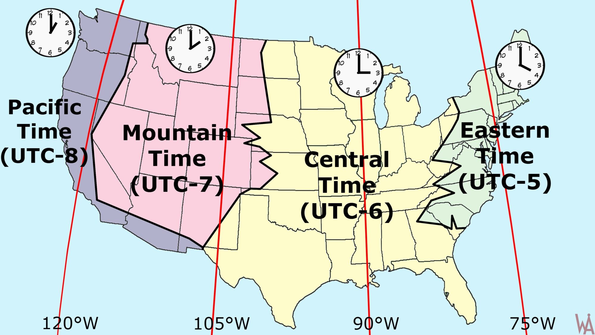Time Zone Map of the USA. Most Popular Time Zone Map