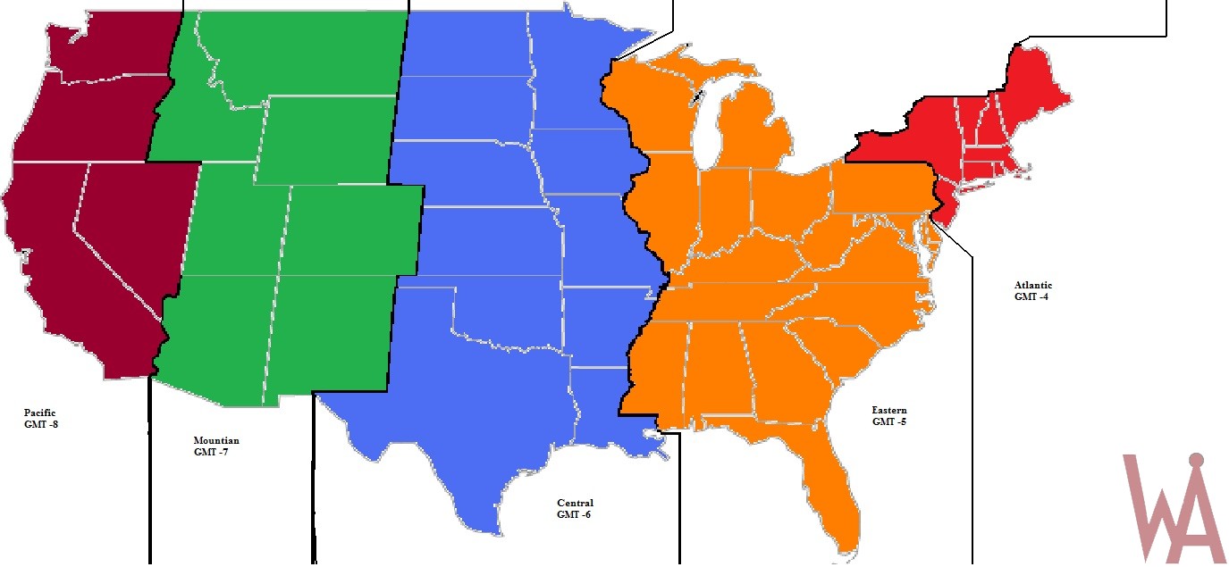 Alternate Time Zones Map of the USA