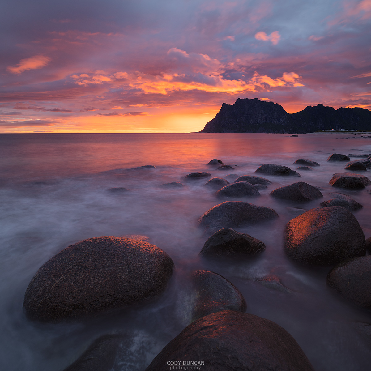 July Sunrise at Uttakleiv Beach. Friday Photo. Lofoten Islands Norway North