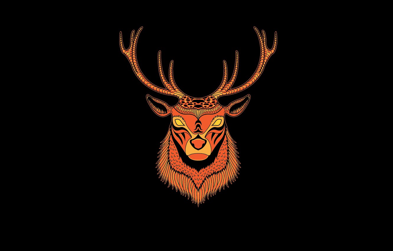 Wallpaper minimalism, head, deer, horns, black background, deer image for desktop, section минимализм
