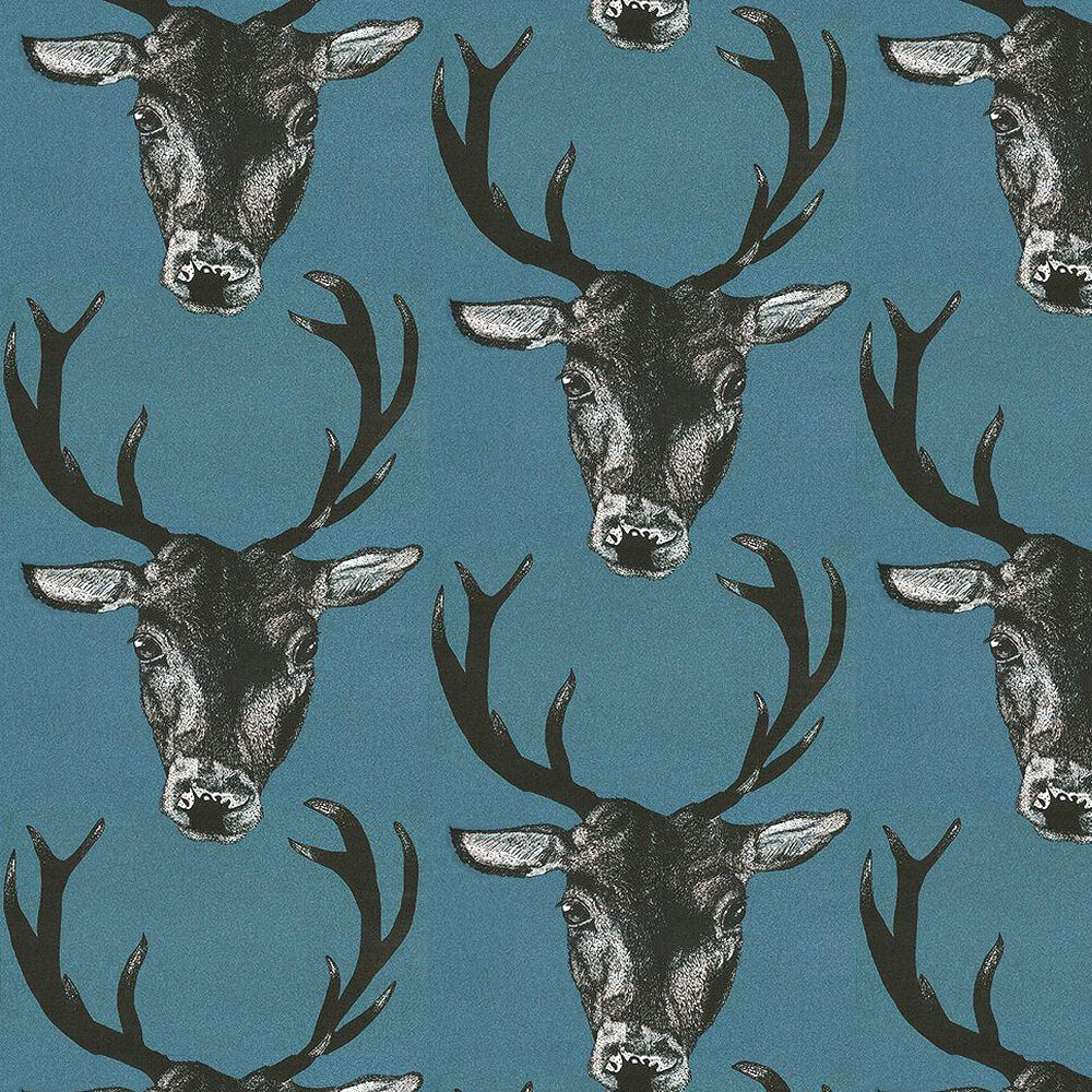Stag Head Teal by Graduate Collection, Wallpaper Direct